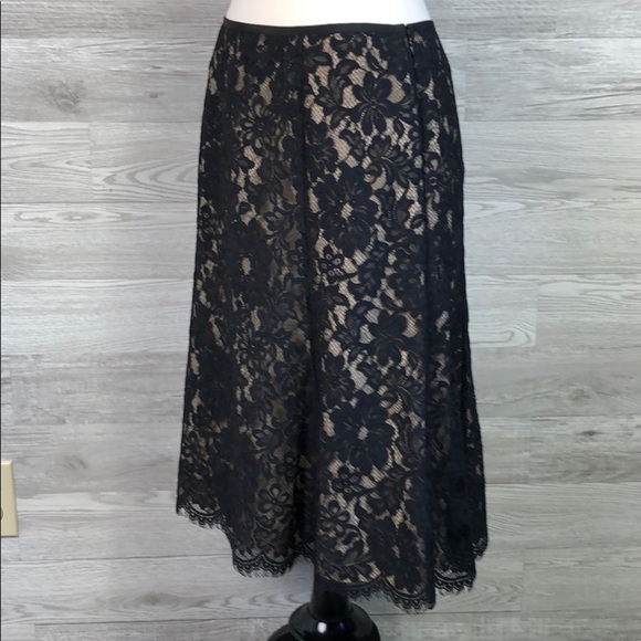 NWT Ann Taylor Black Lace A-Line Midi Skirt New 2 - Picture 2 of 14